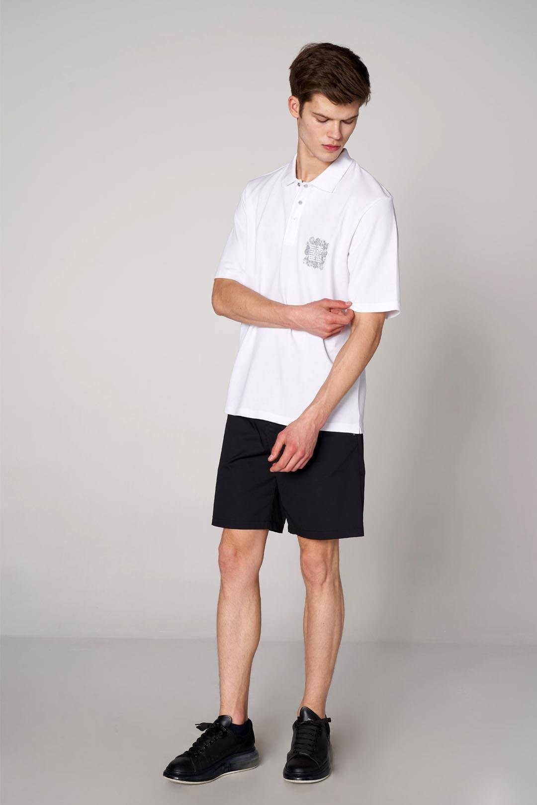 Oversized Polo Shirt with Printed Pocket Detail - White