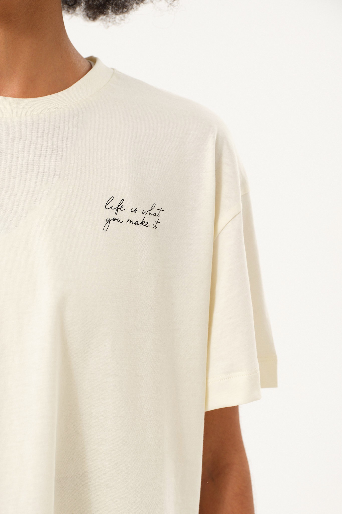Kadın Baskılı Bisiklet Yaka T-Shirt - Ecru