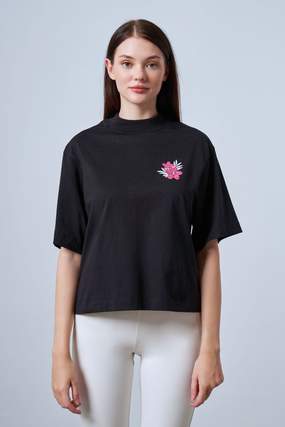 Kadın Çiçek Baskılı Basic Tshirt