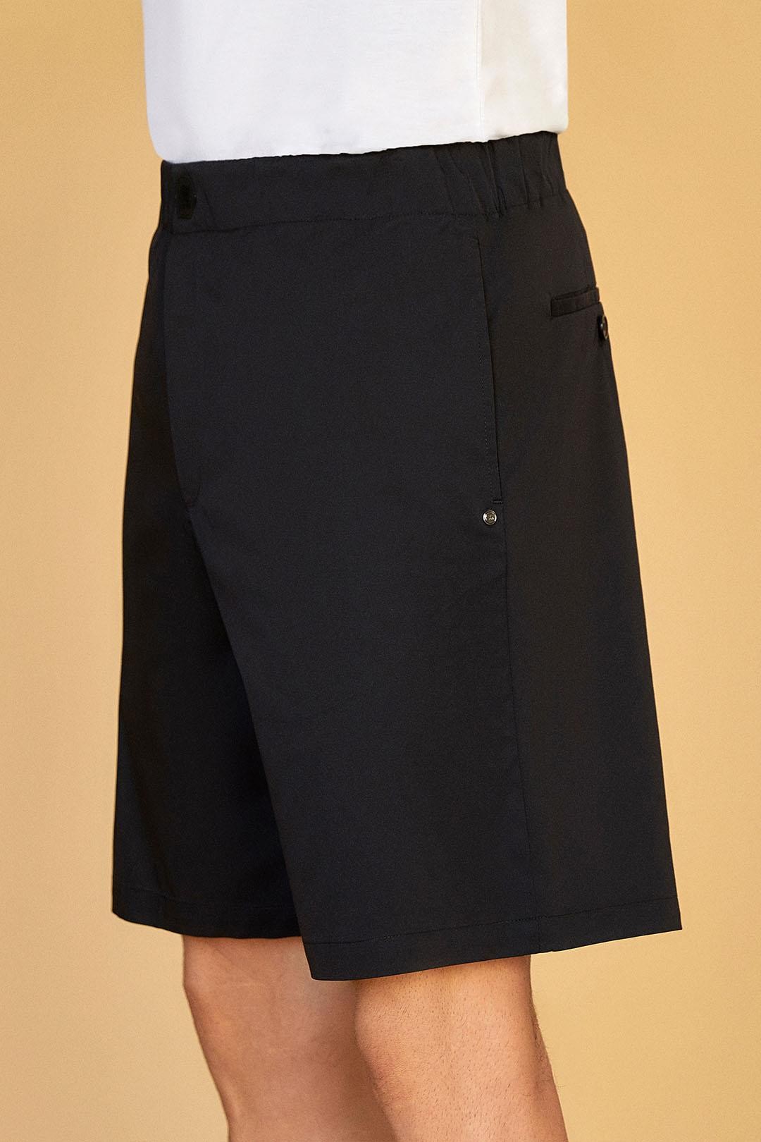 Woven Shorts with Belt Monogram Detail - Black
