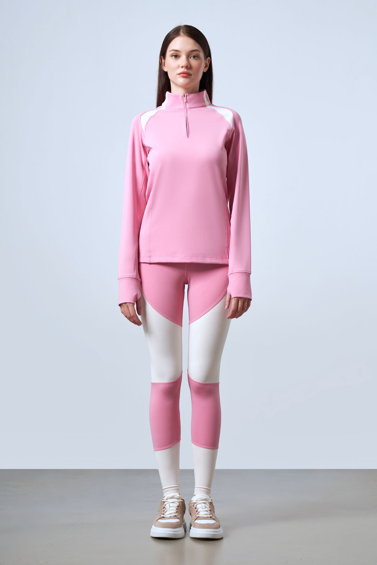 Women's Half-Zip Color Block Long Sleeve Sports Top - Pink