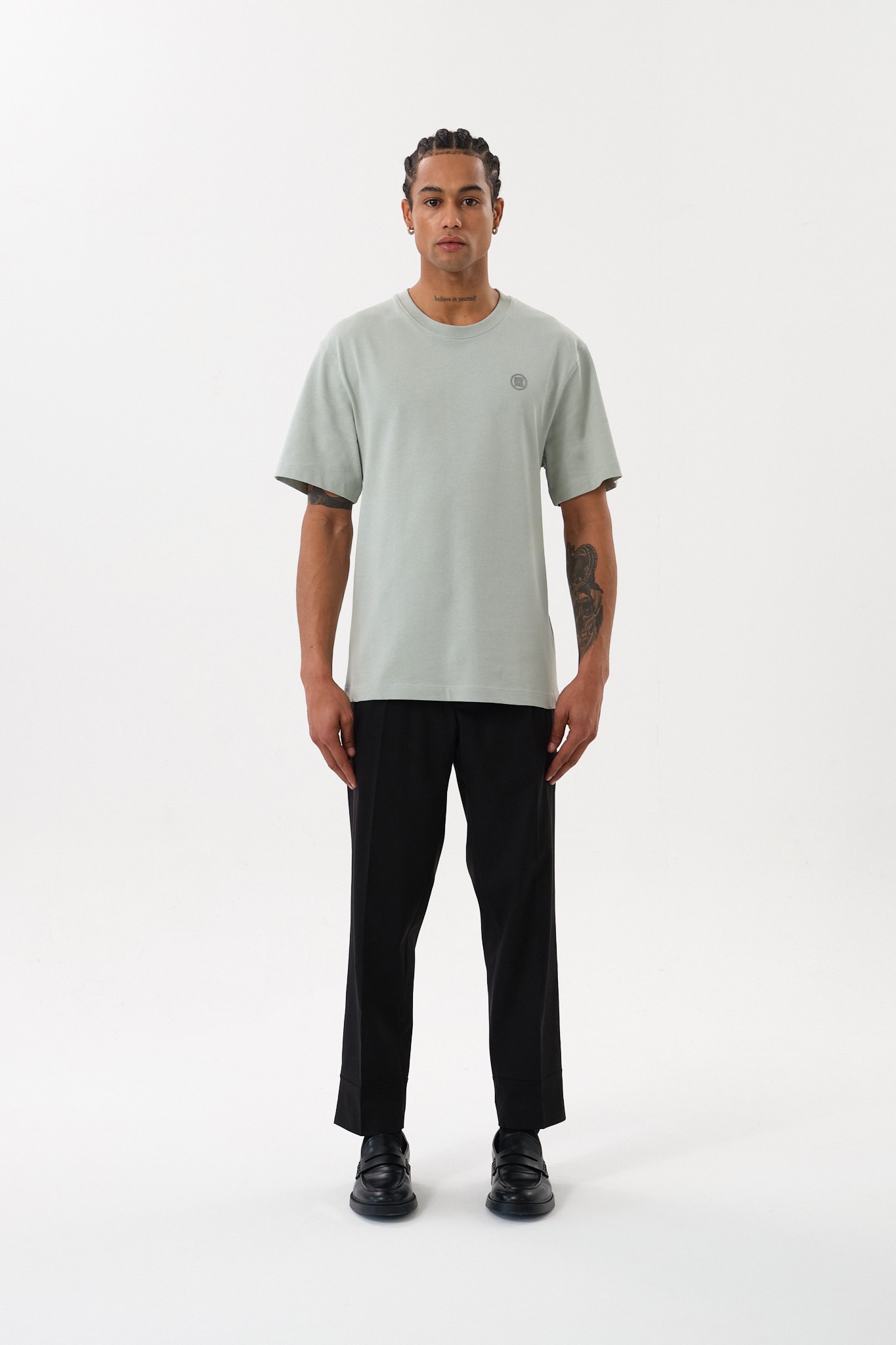 Erkek Oversize Bisiklet Yaka T-Shirt - Açık Yeşil