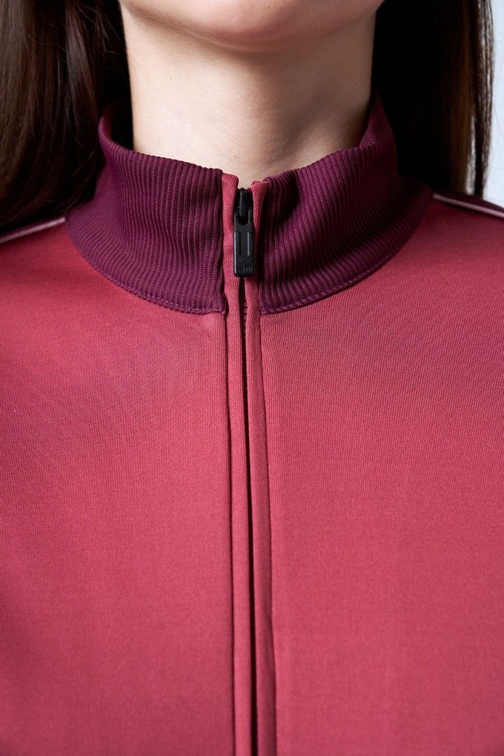 Women's Stand Collar Cardigan with Knit Stripe Details