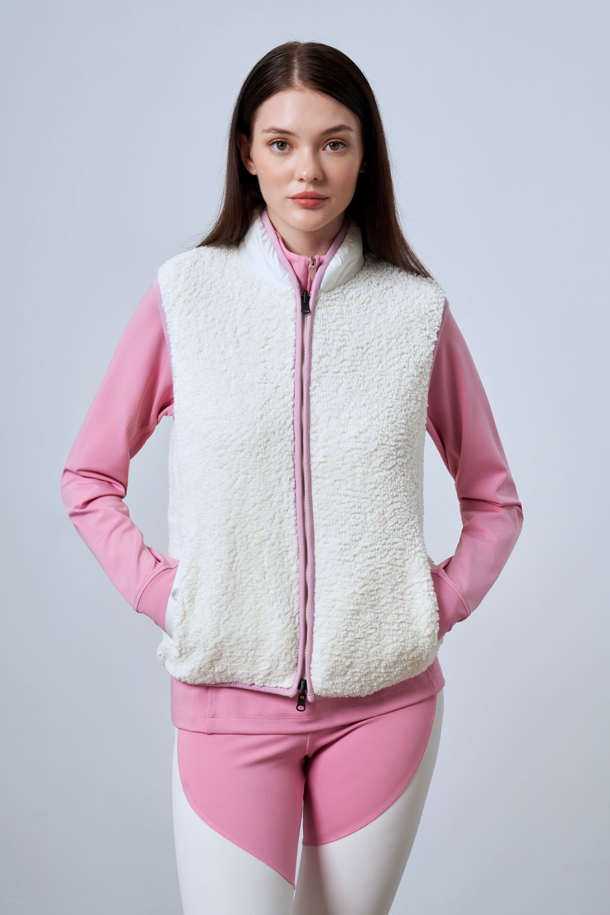 Women's Sherpa Vest with Zipper Stripe Detail