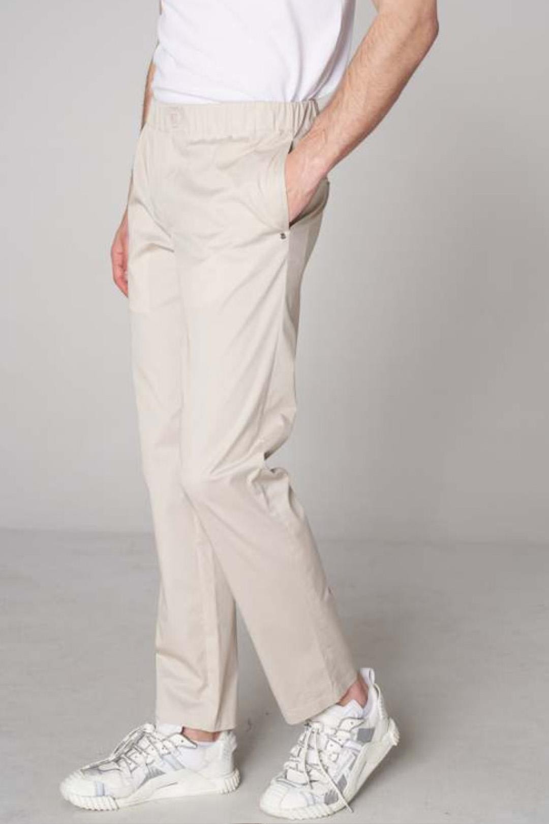 Woven Pants with Belt Monogram Detail - Beige