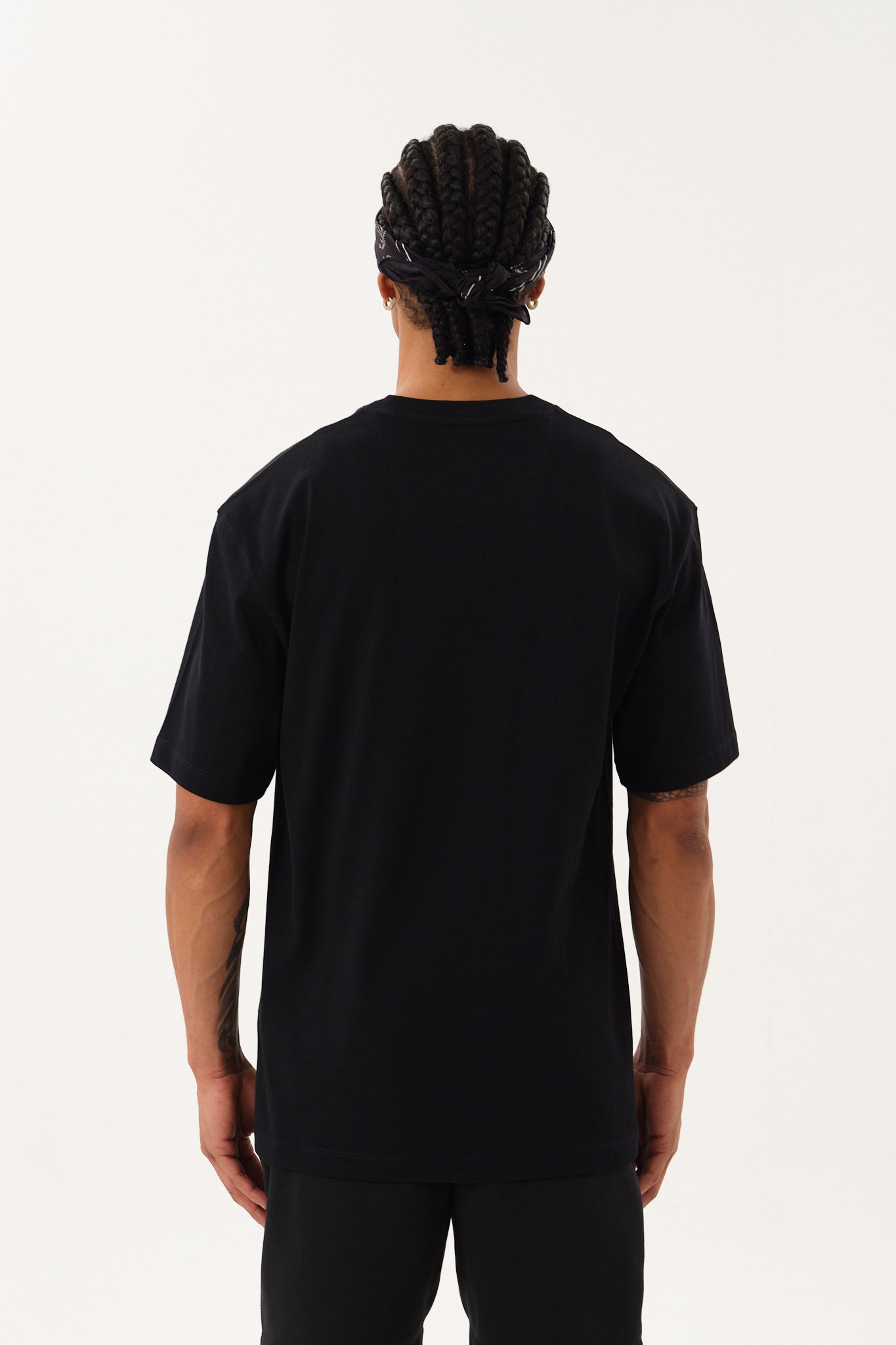 Erkek Oversize Bisiklet Yaka T-Shirt - Siyah