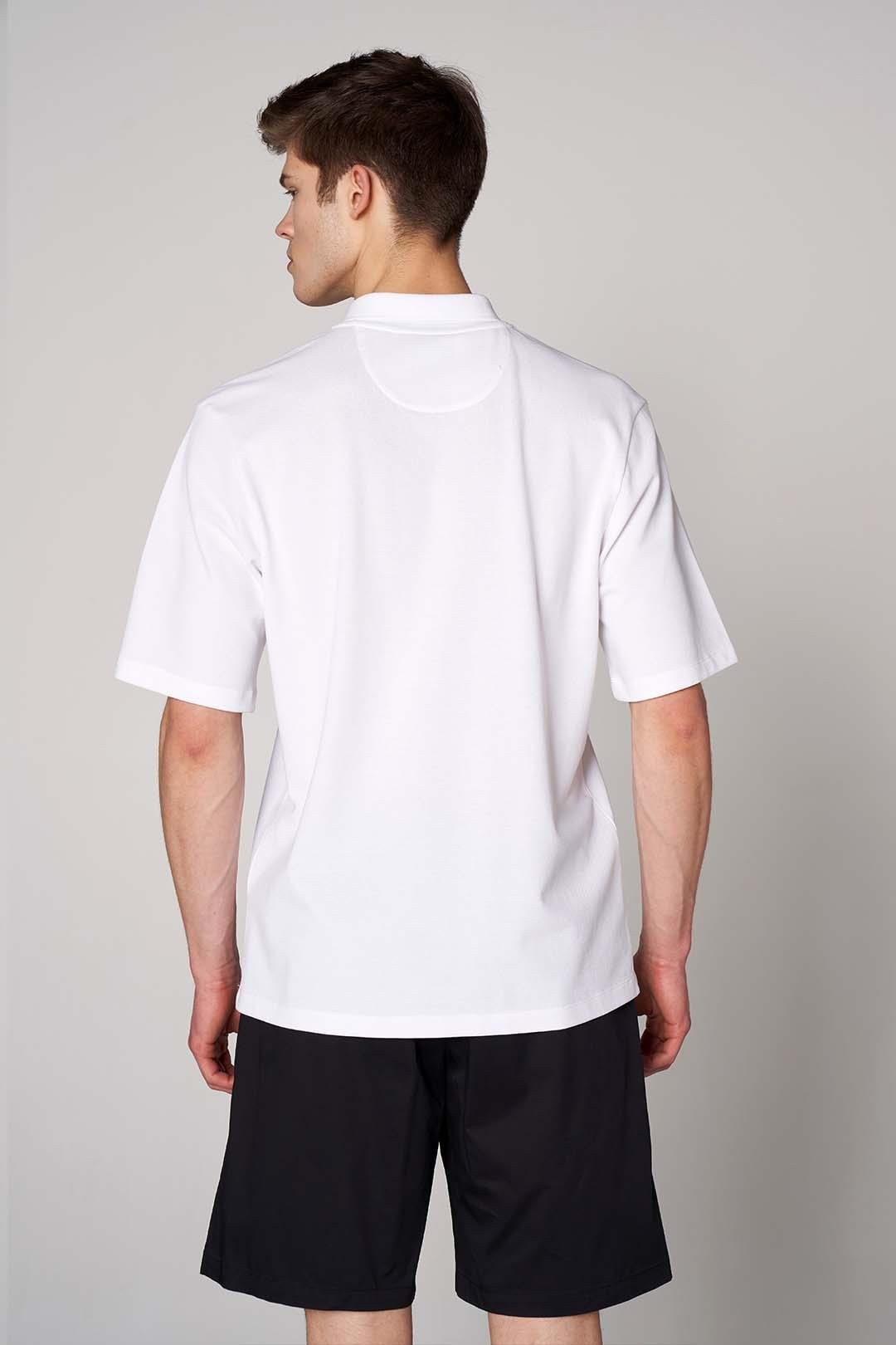 Oversized Polo Shirt with Printed Pocket Detail - White
