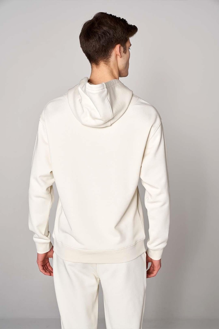 Ön Sportempt Nakış Detaylı Oversized Kapüşonlu Sweatshirt - Ekru