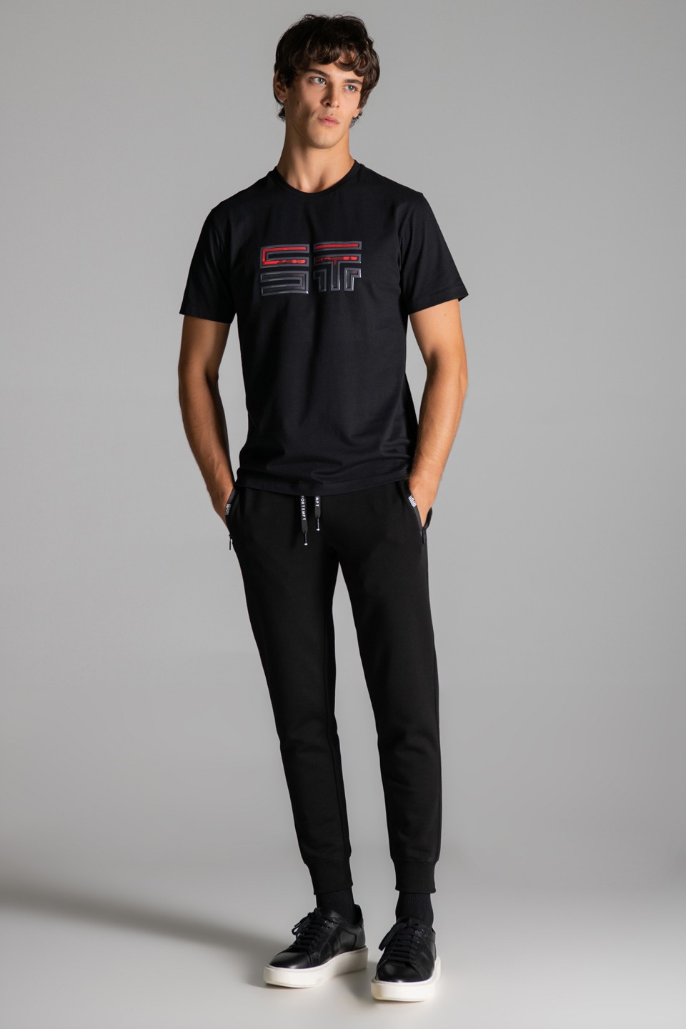ST Monogram Jel Baskı Detaylı T-Shirt - Black-Red