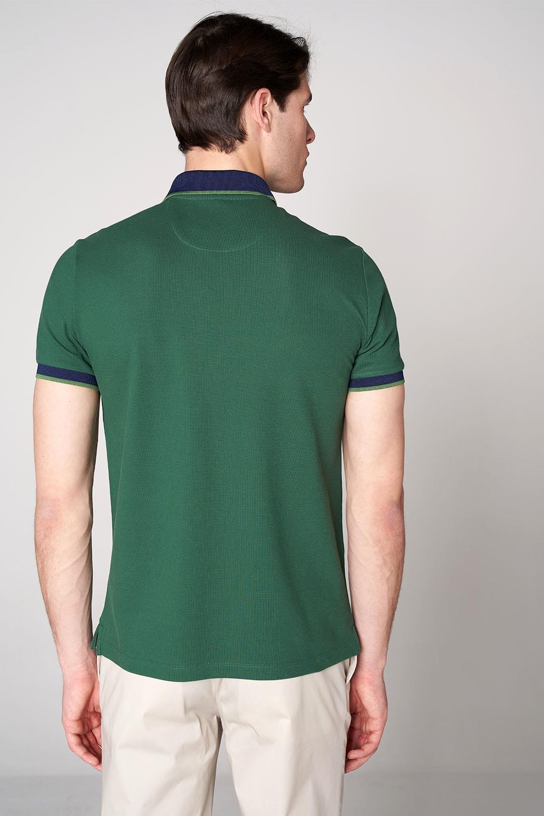Modern Fit Polo Neck with Knit Band Details on the Collar and Sleeves - Koyu Yeşil