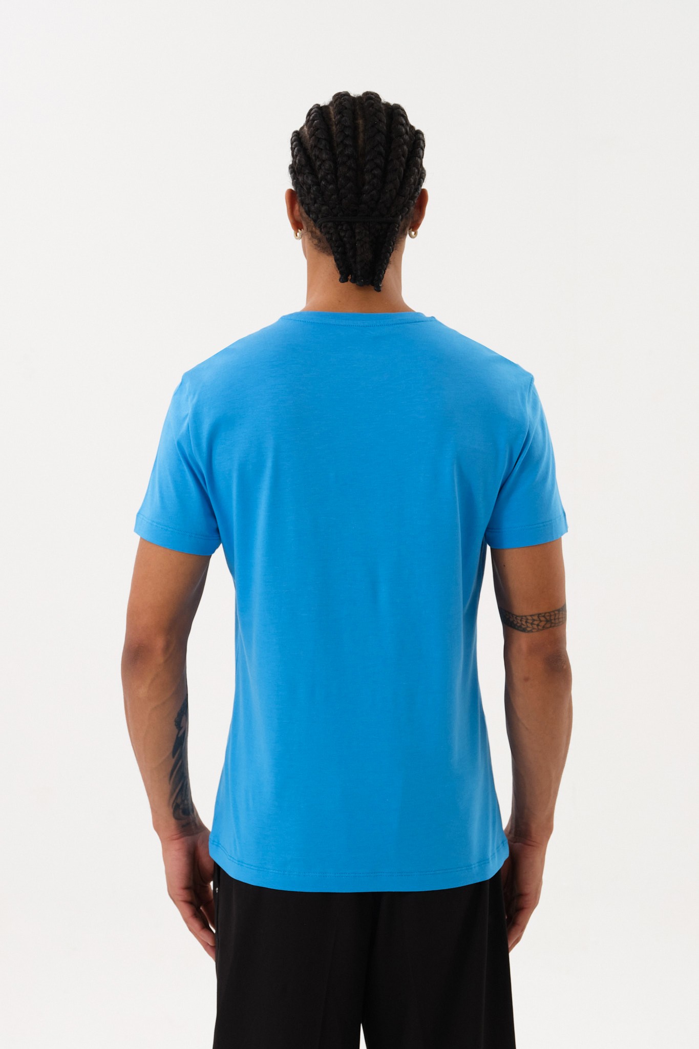 Erkek Slim Fit Bisiklet Yaka T-Shirt - Mavi