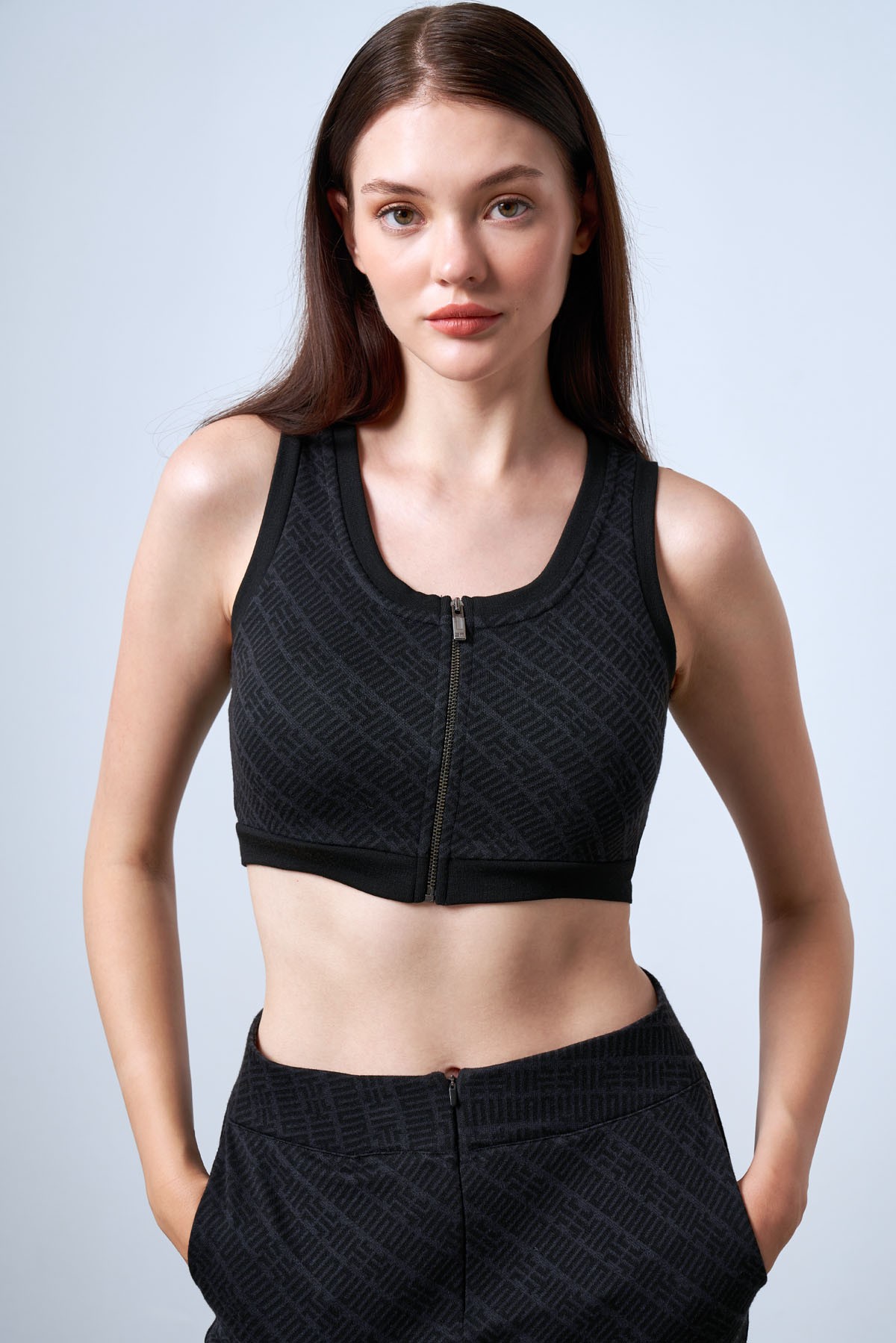 Women's Zippered Sports Bra with Logo Details