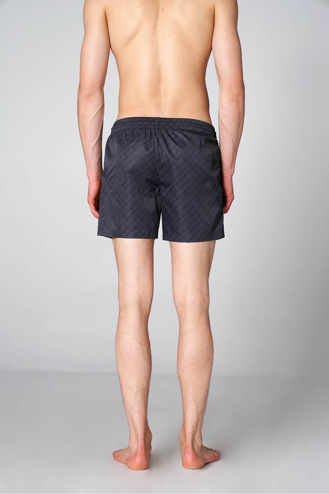 Printed Relaxed Fit Swim Shorts - Black