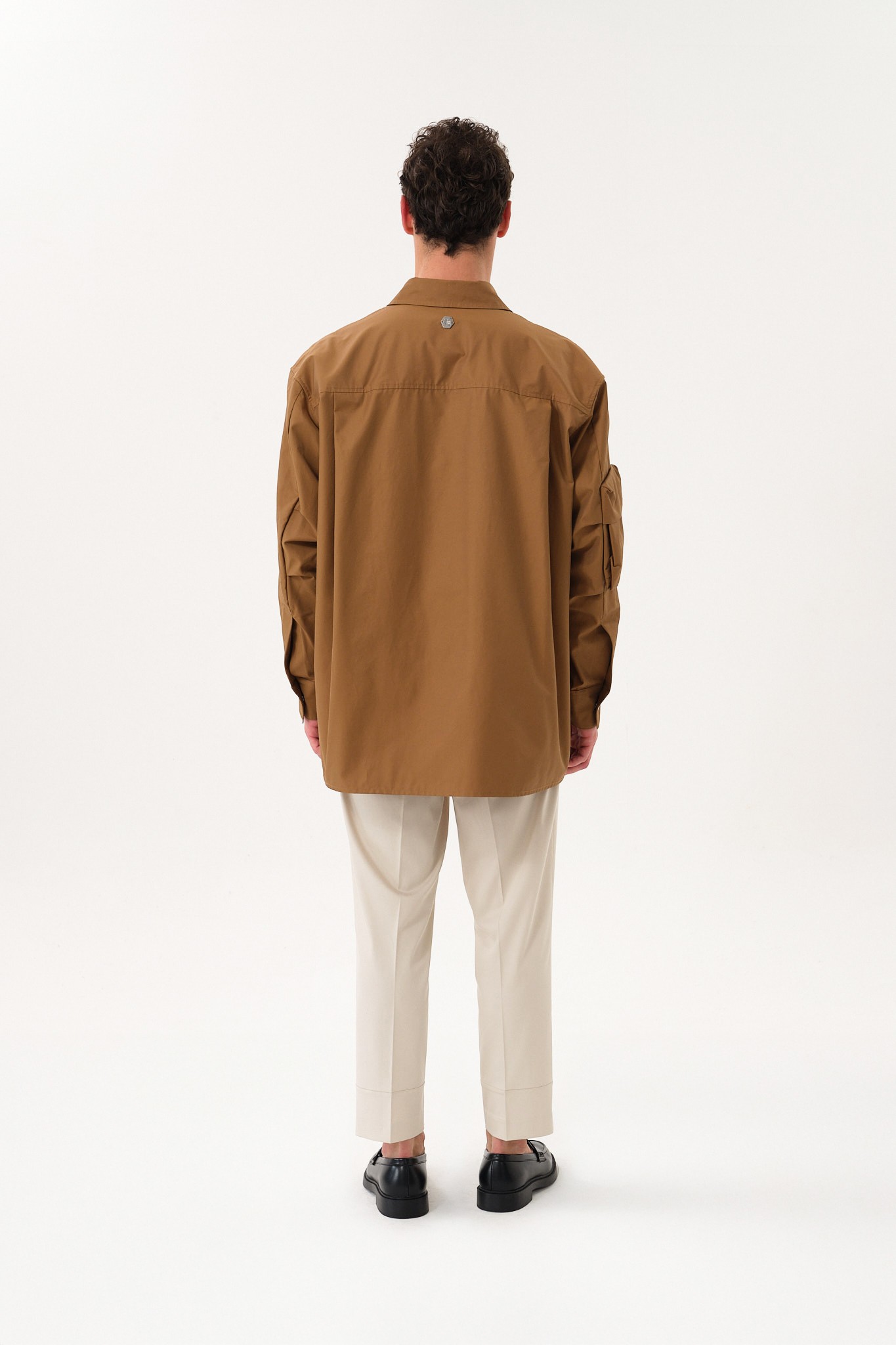 Snap Button Oversized Shirt Jacket with Pocket Detail - Camel