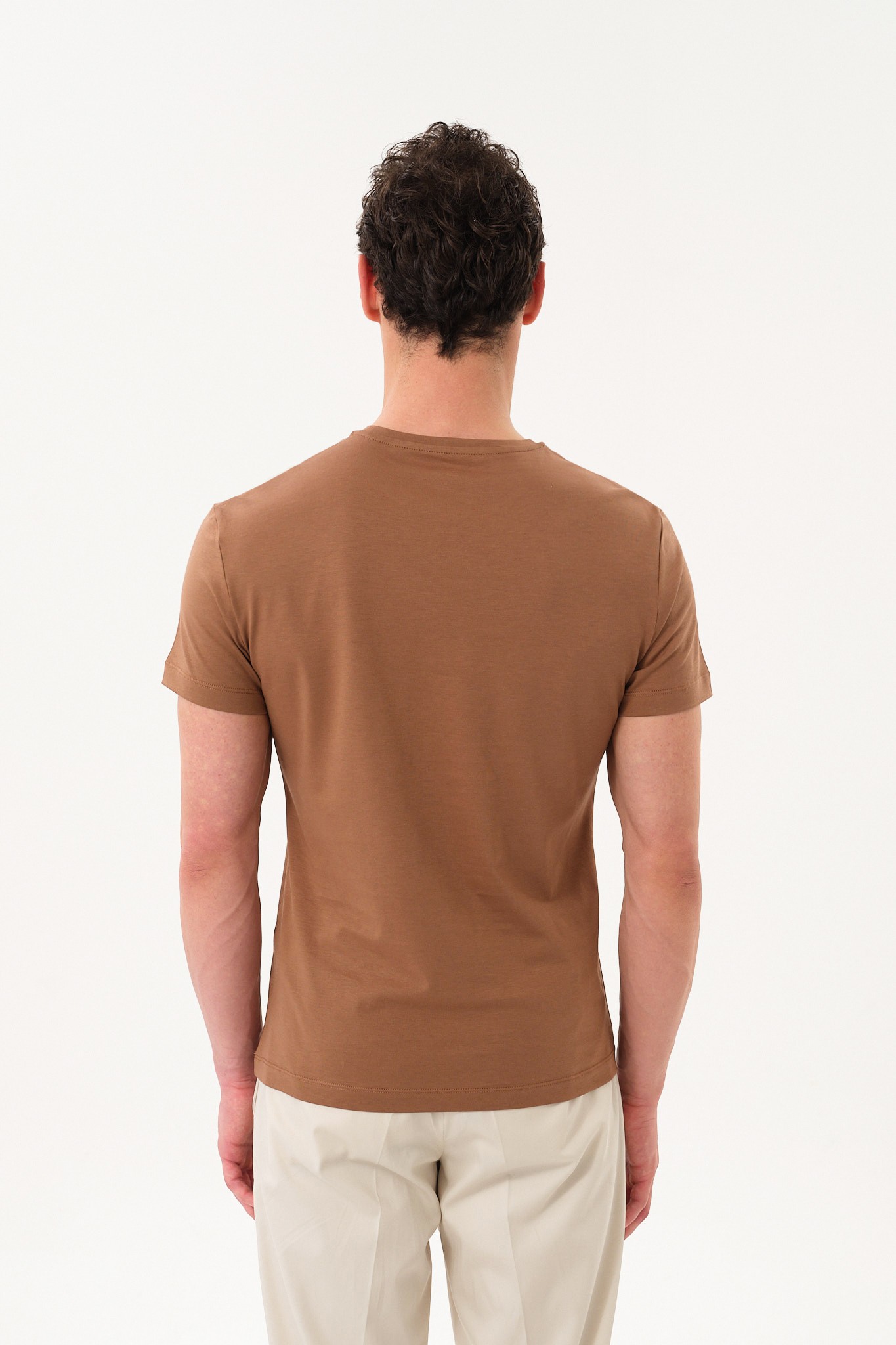 Erkek Slim Fit Bisiklet Yaka T-Shirt - Kahverengi