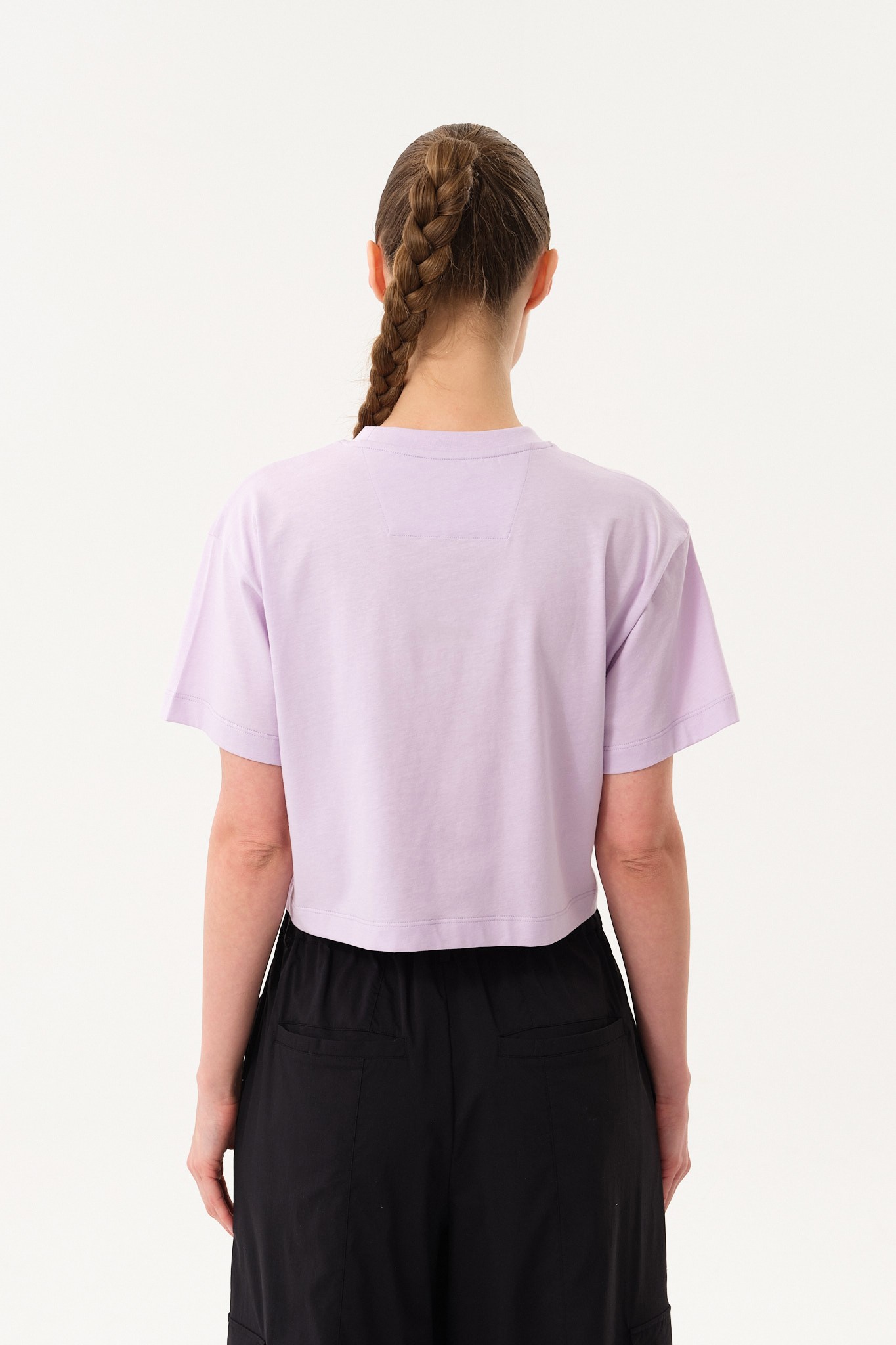 Bisiklet Yaka Kadın Crop T-Shirt - LİLA
