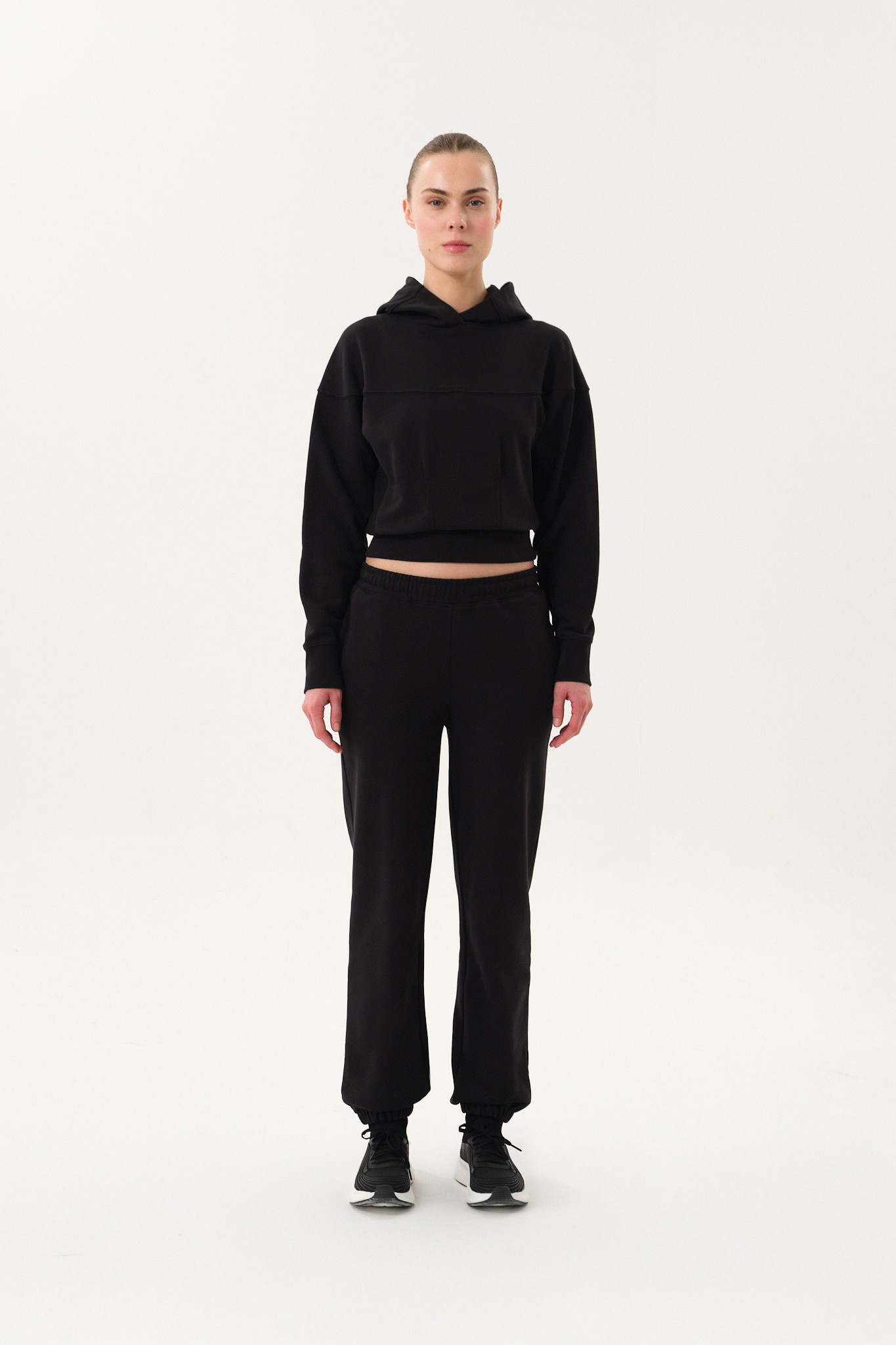 Crop Kadın Hoodie - Siyah