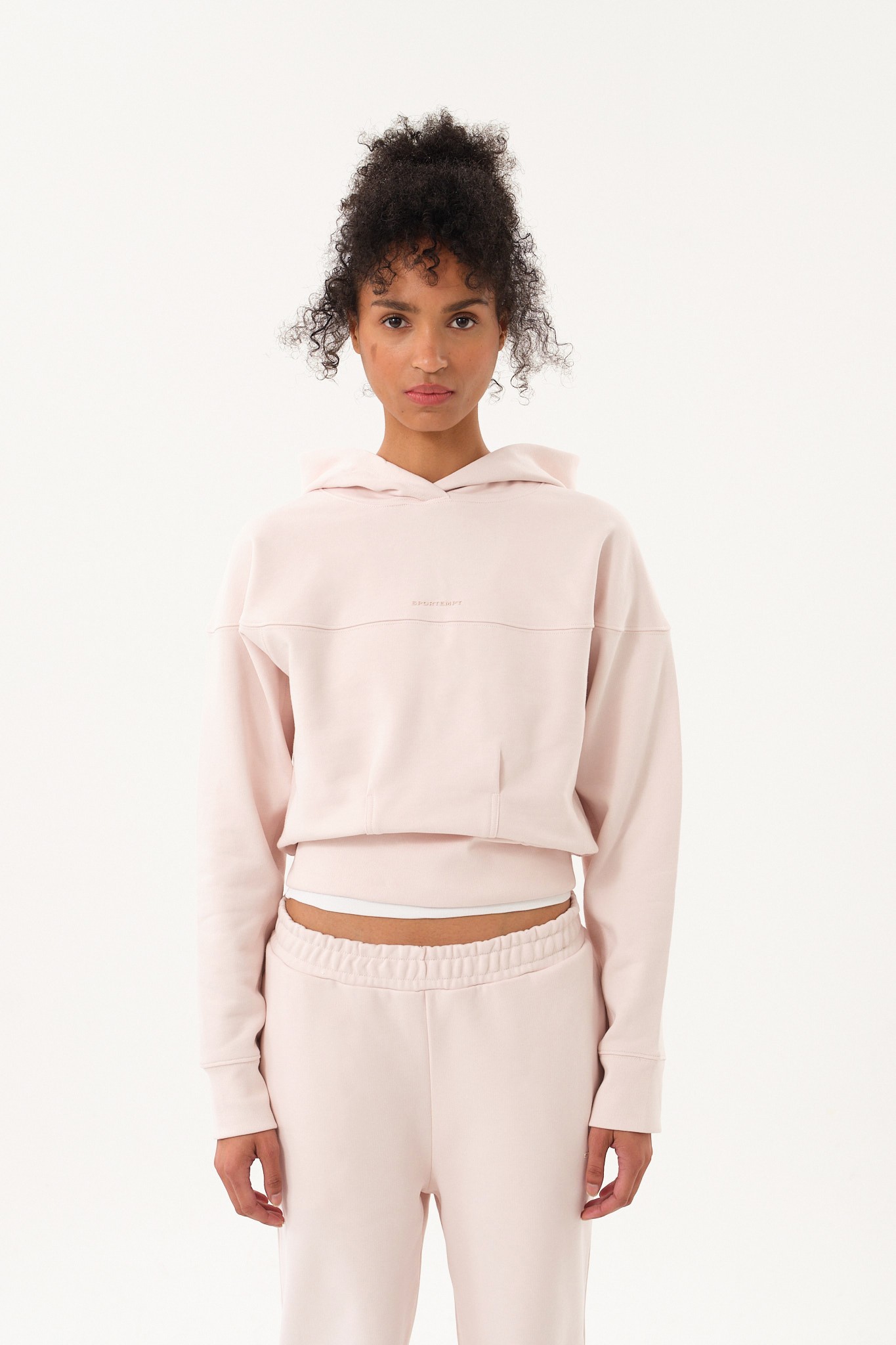 Crop Kadın Hoodie - Toz Pembe