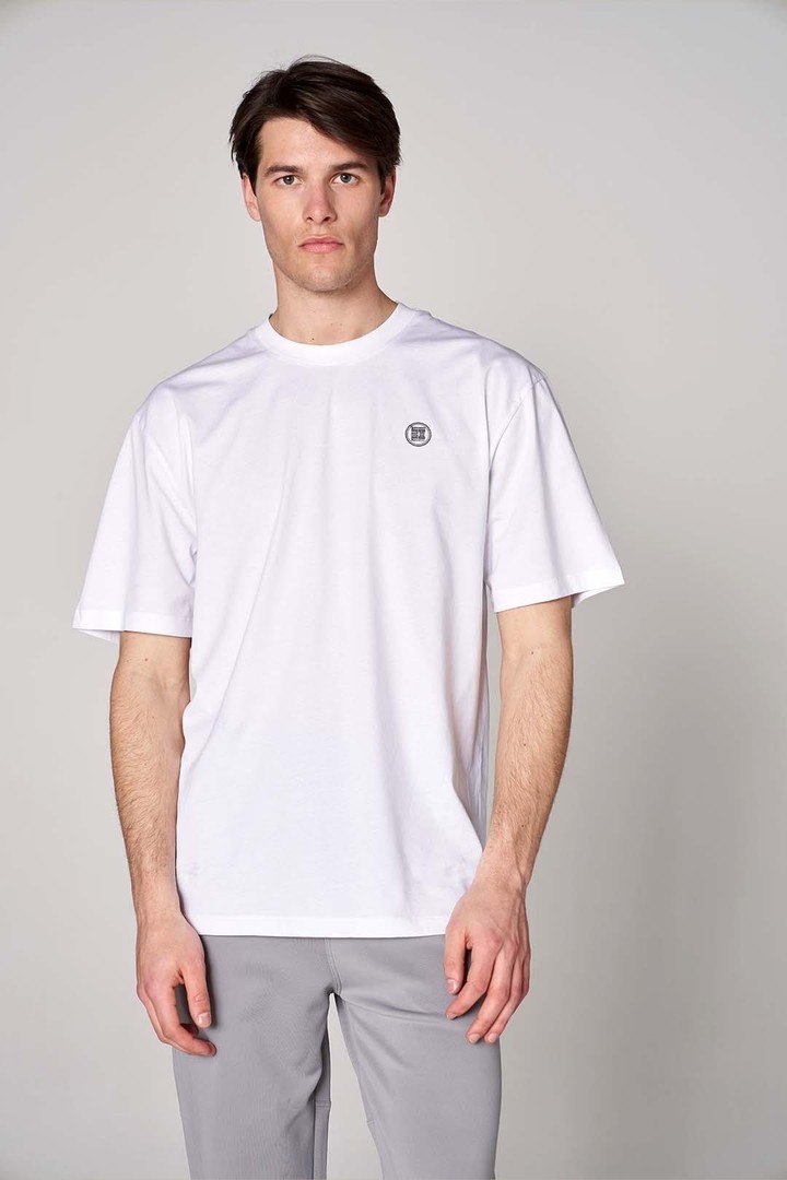 Parlak Baskı Detaylı Oversized Tişört - Beyaz