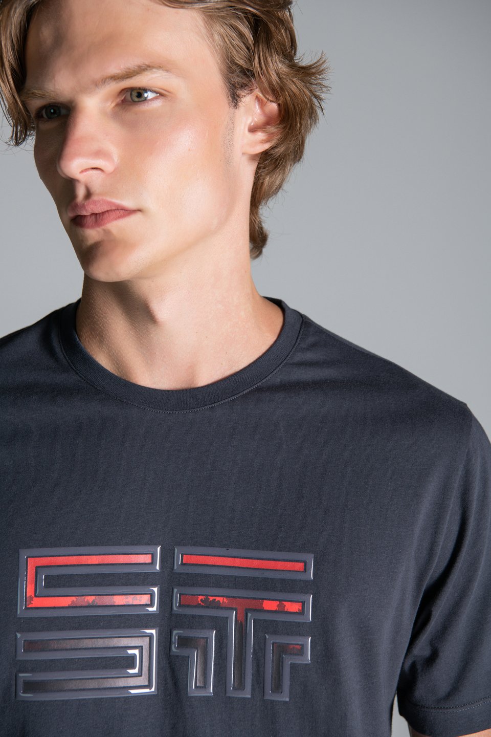 ST Monogram Jel Baskı Detaylı T-Shirt - Gray
