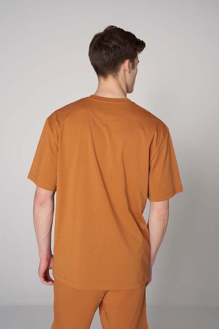 Ön Sportempt Nakış Detaylı Oversized Tişört - Hardal