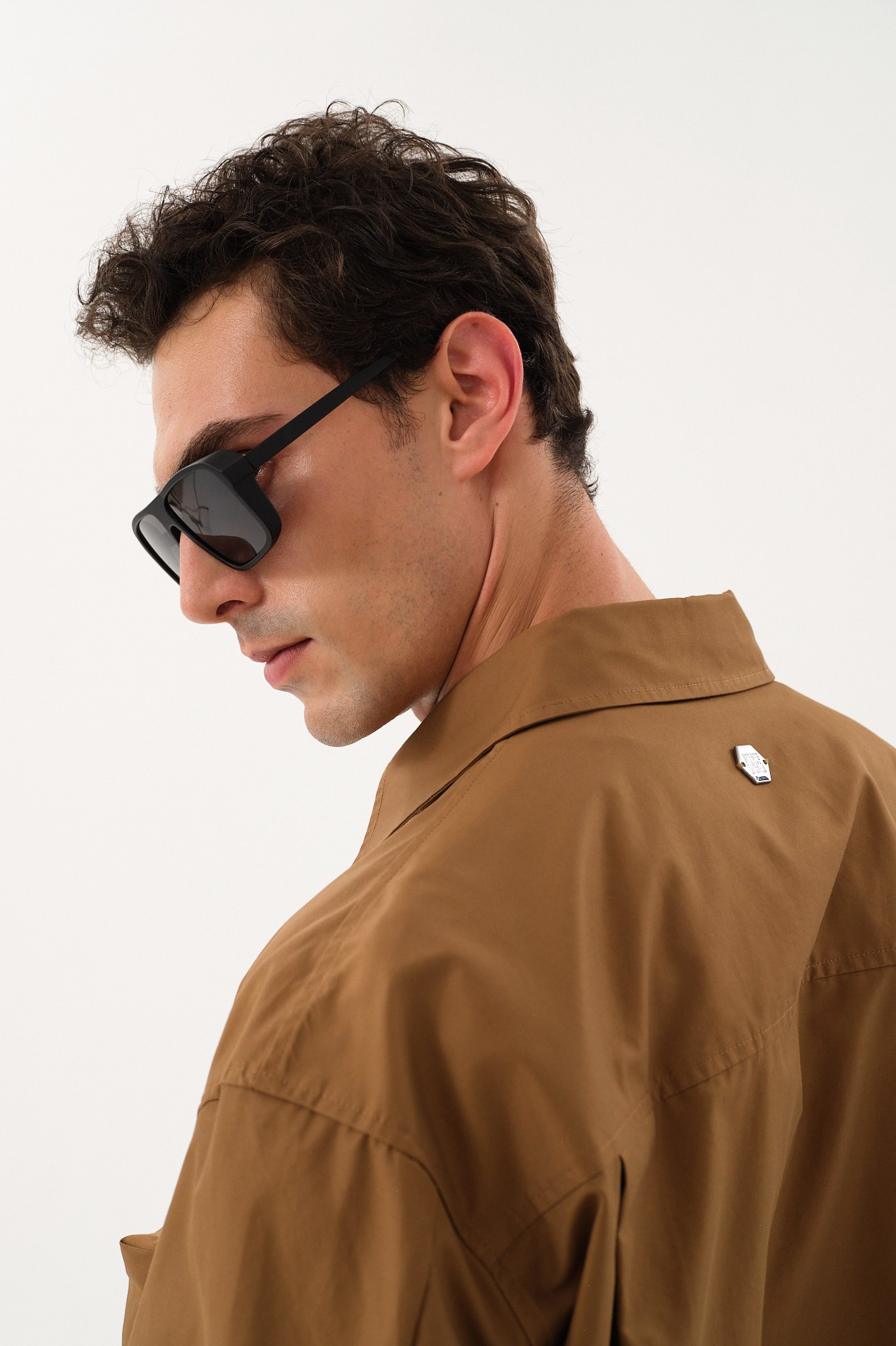 Snap Button Oversized Shirt Jacket with Pocket Detail - Camel