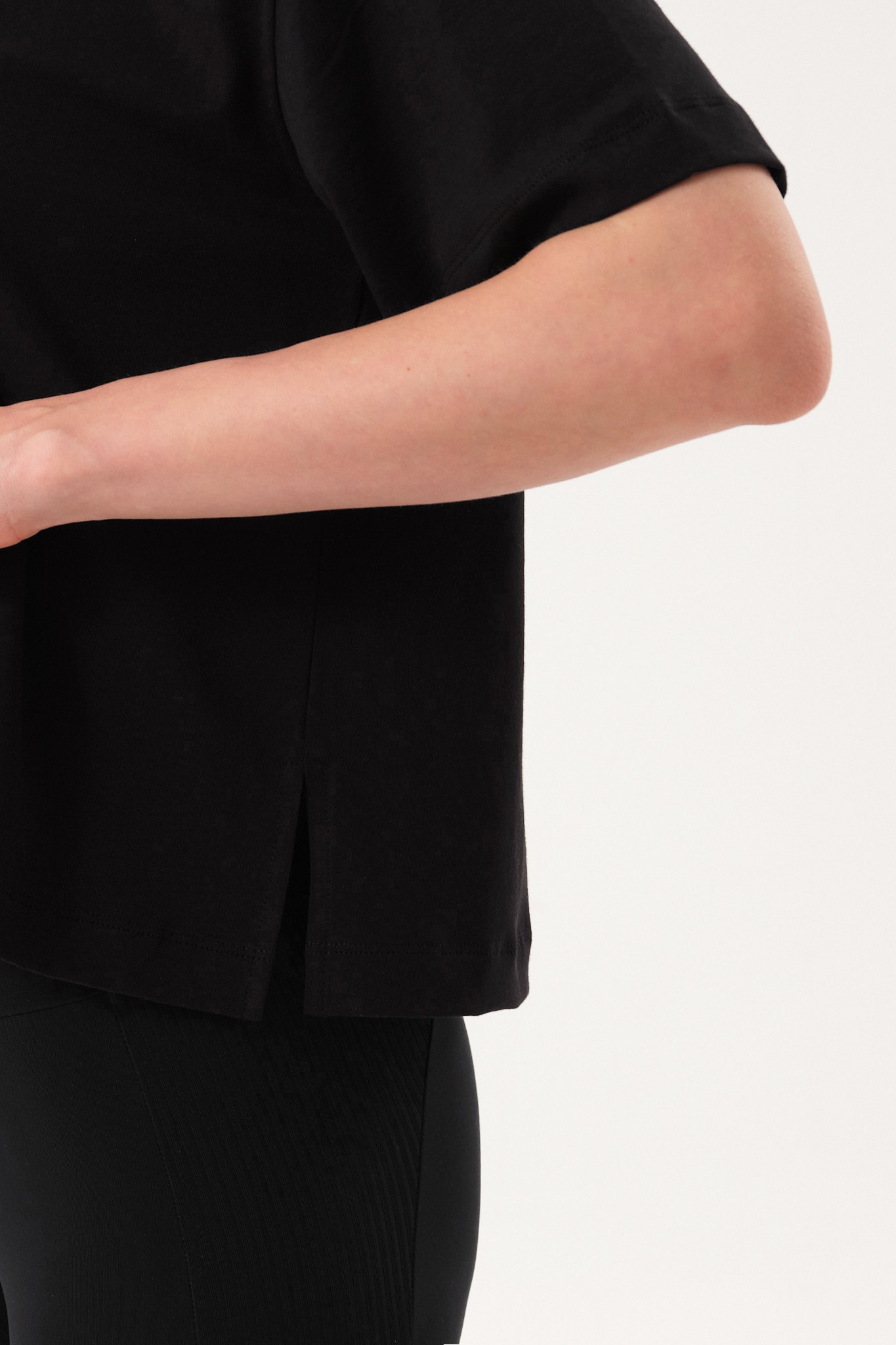 Kadın Baskılı Bisiklet Yaka T-Shirt - Black