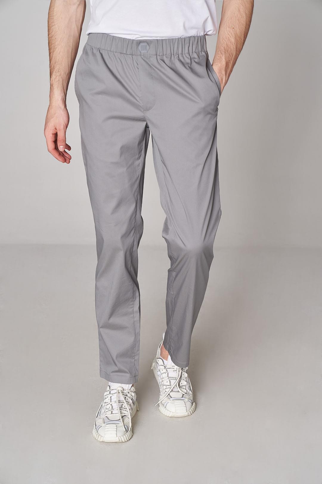 Woven Pants with Belt Monogram Detail - Gray