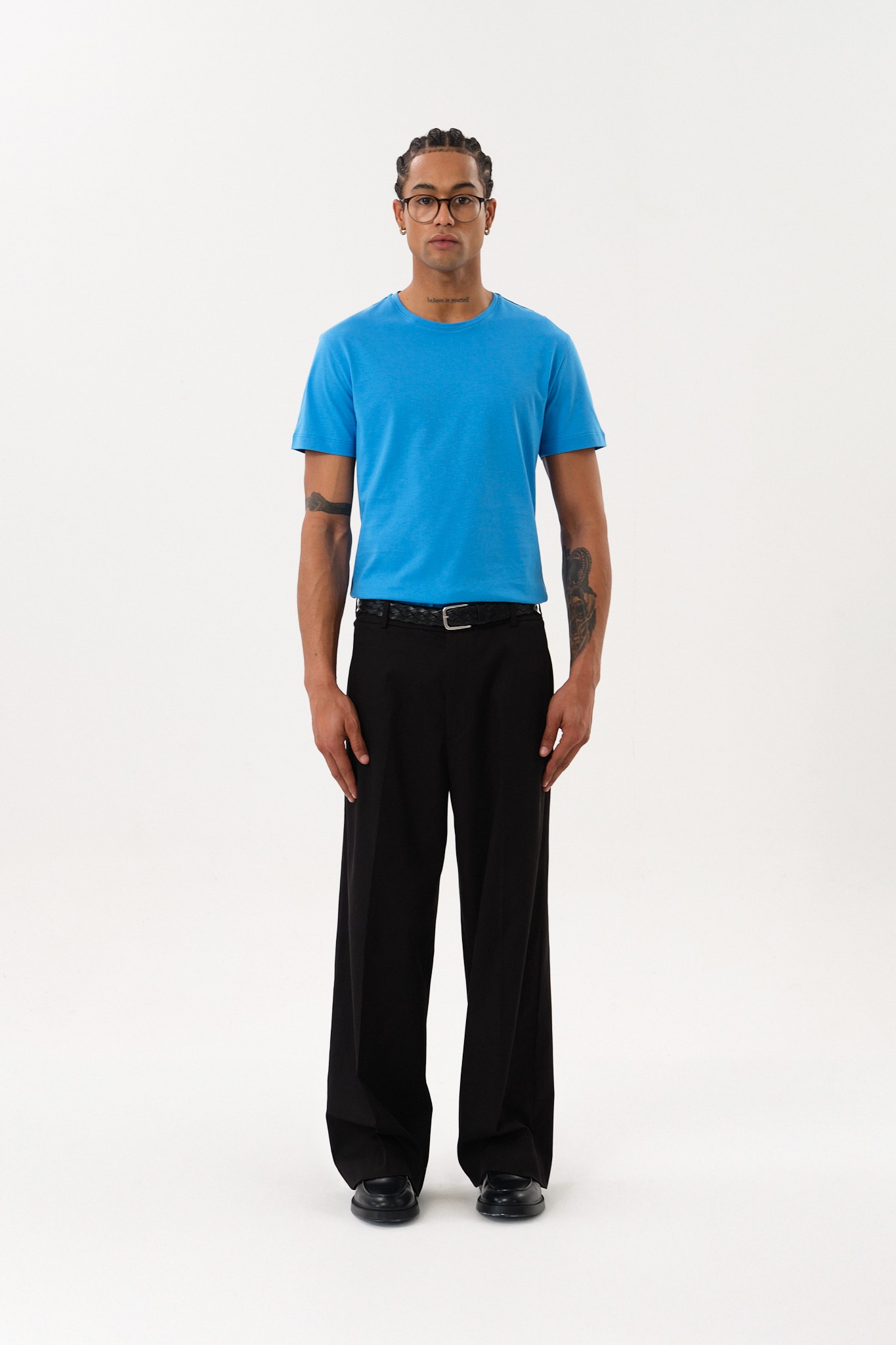 Erkek Slim Fit Bisiklet Yaka T-Shirt - Mavi