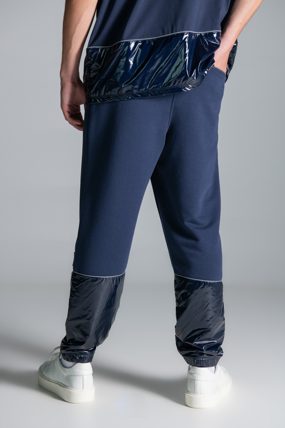 Parlak Dokuma Kumaş Detaylı Eşofman Alt - Navy Blue
