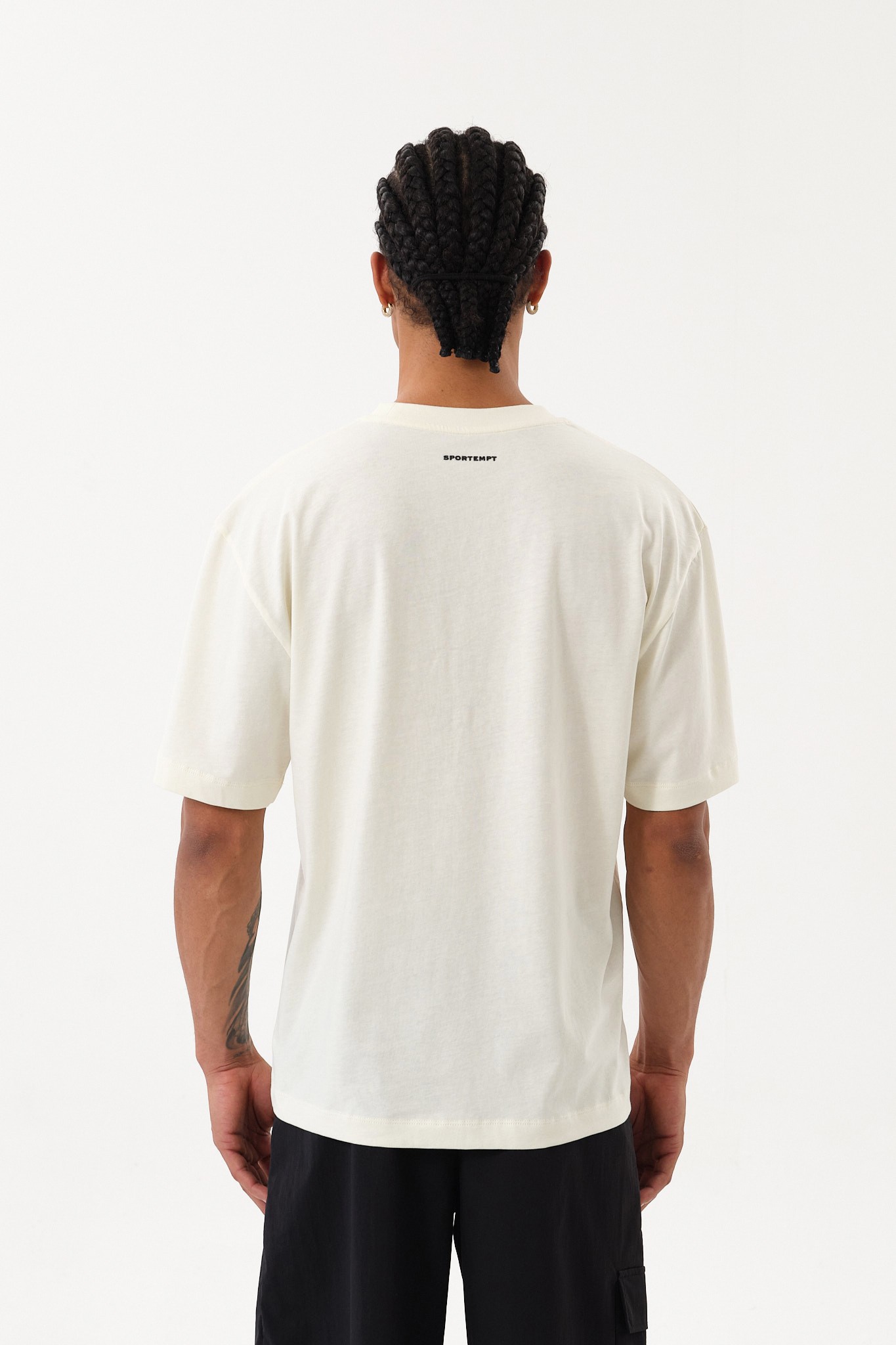 Grafik Baskı Detaylı Erkek Oversize T-Shirt - Ecru