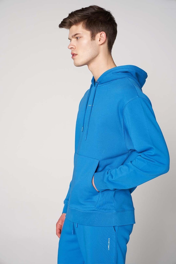 Ön Sportempt Nakış Detaylı Oversized Kapüşonlu Sweatshirt - Turkuaz