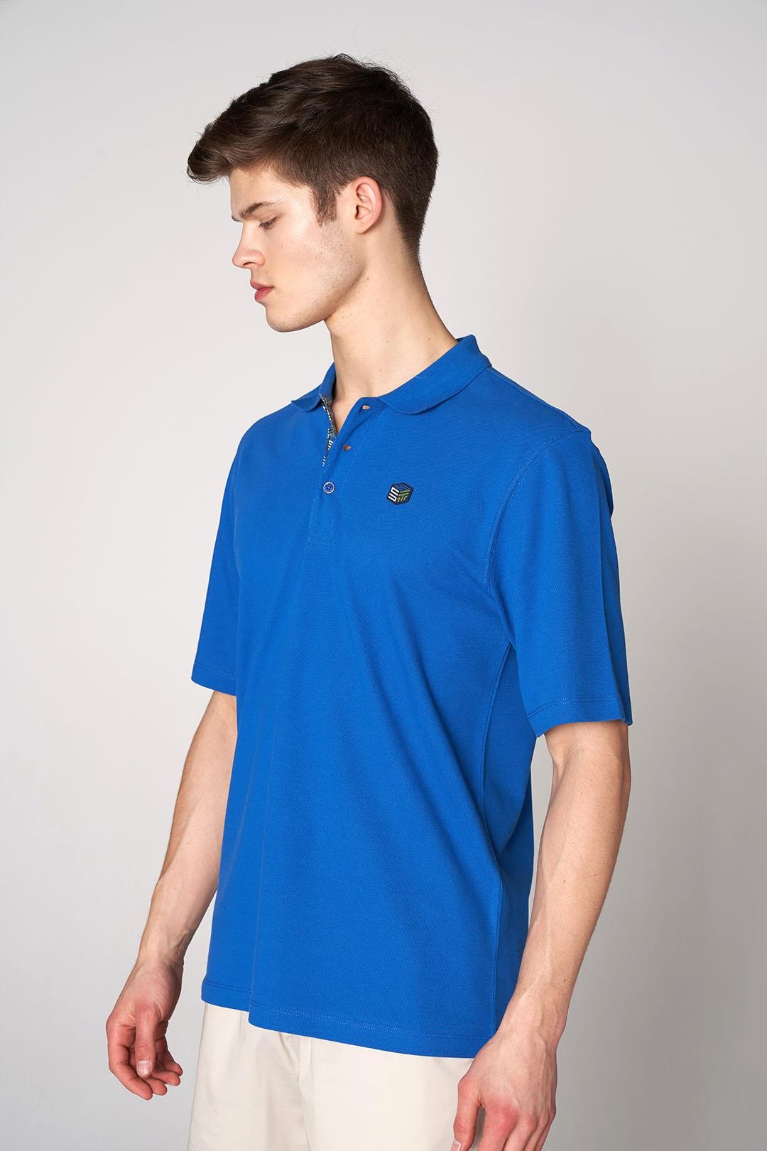 Cubic Detail Collar Oversized Polo Shirt - Dark Blue