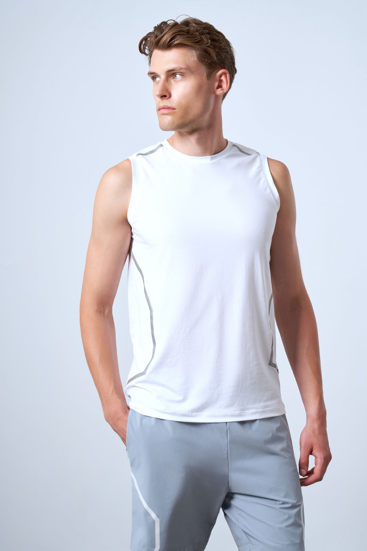 Men's Fitted Crew Neck Tank Top - White
