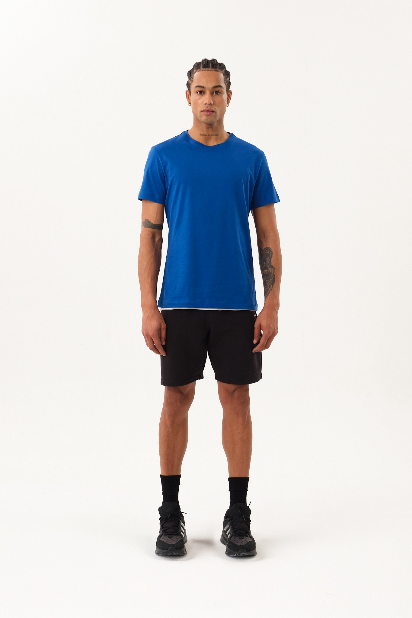 Erkek Slim Fit Bisiklet Yaka T-Shirt - Saks