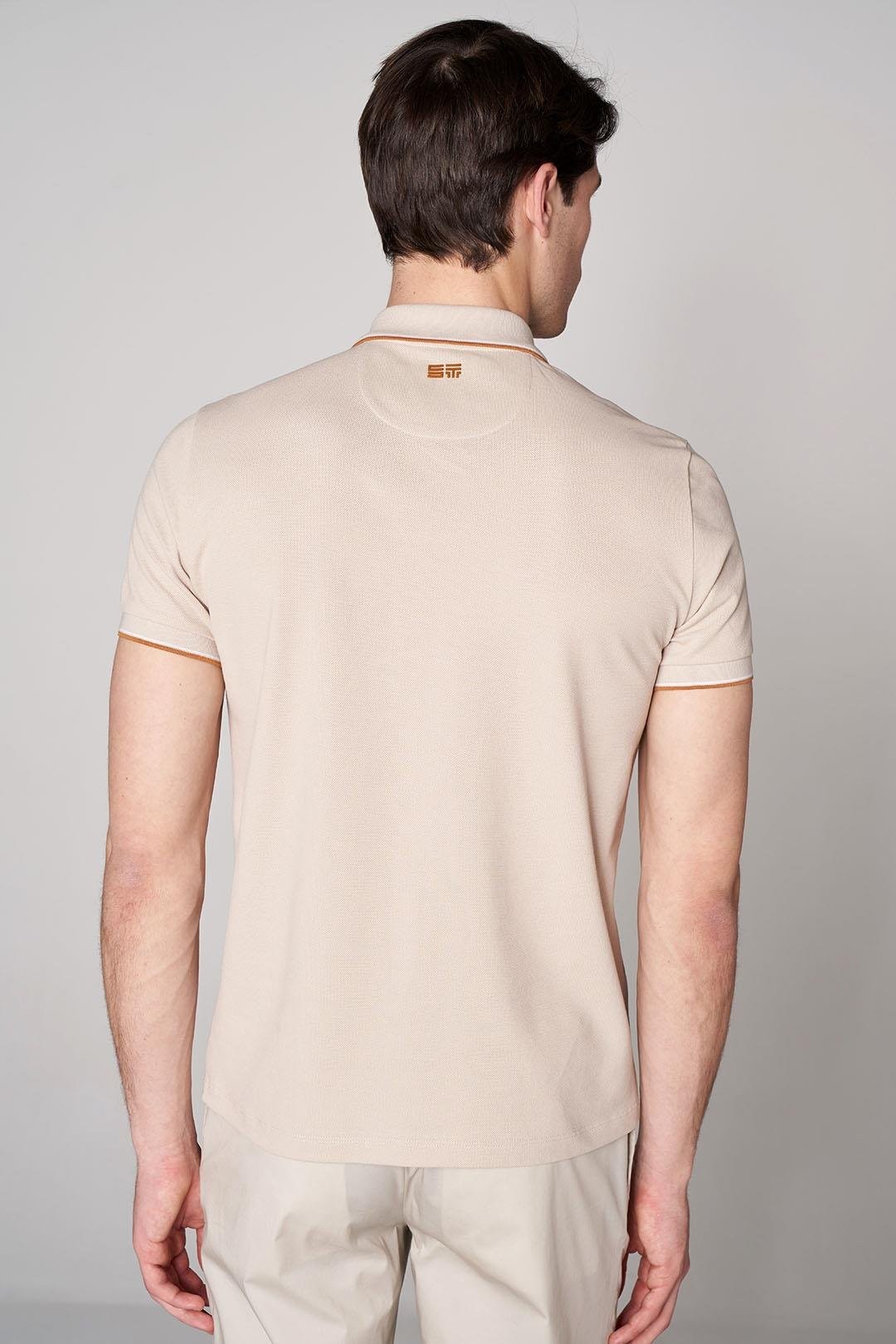 Modern Fit Polo Neck with Knit Band Details - Ecru