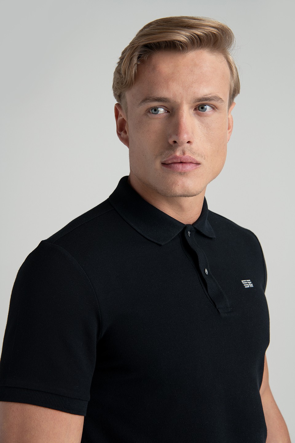 Monogram Baskı Detaylı Polo T-Shirt - Black