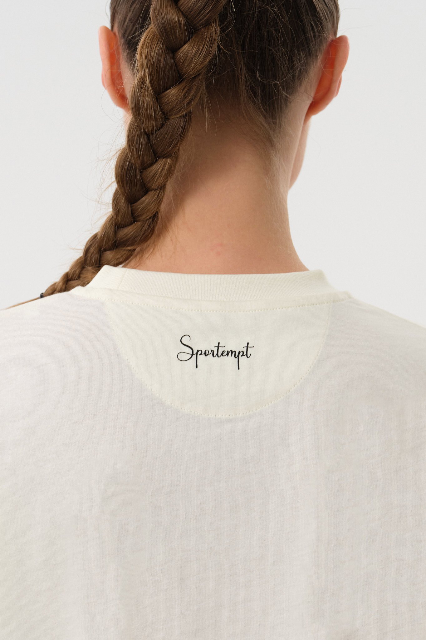 Kadın Crop Baskılı Bisiklet Yaka T-Shirt - Ecru