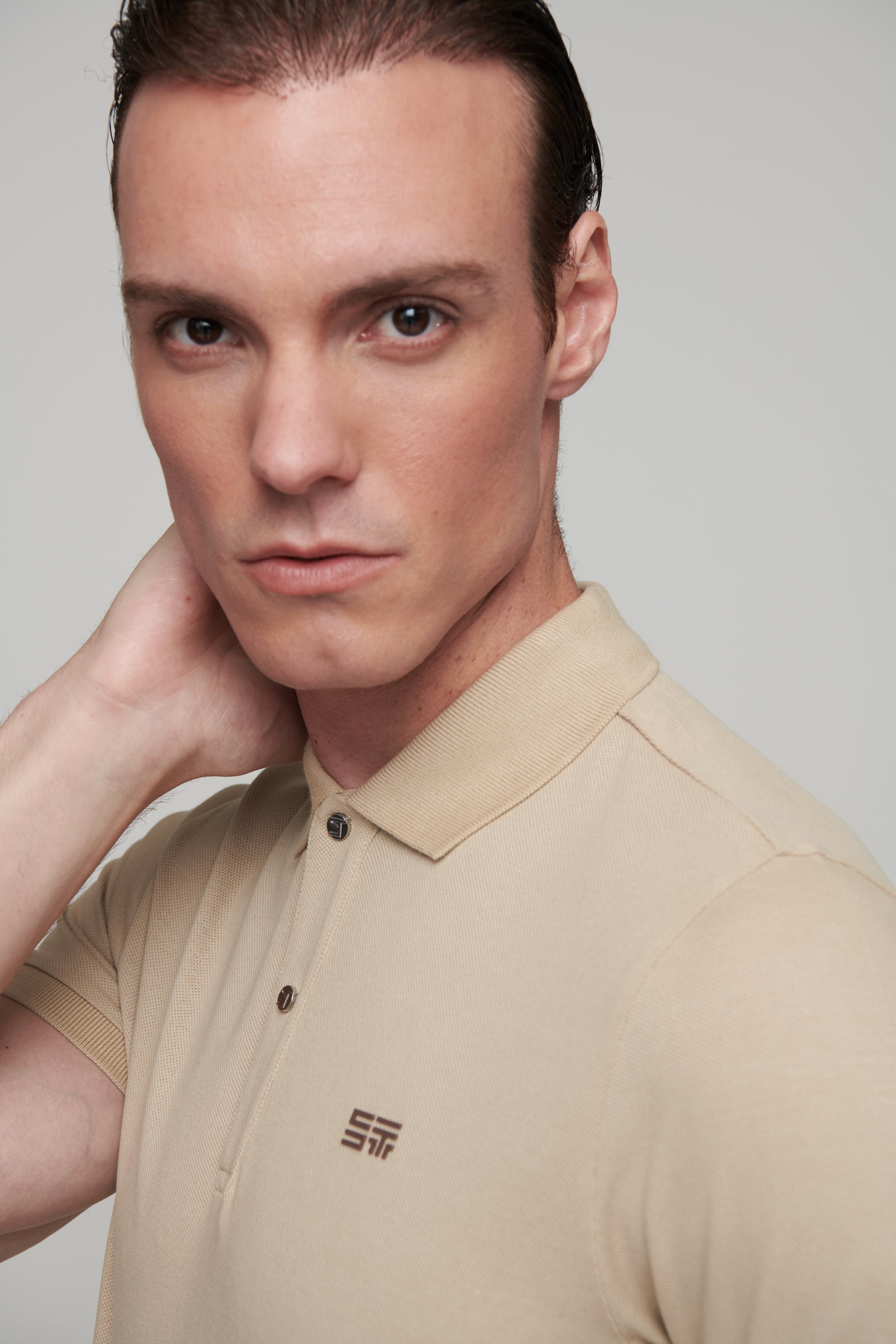 Monogram Baskı Detaylı Polo T-Shirt - Beige