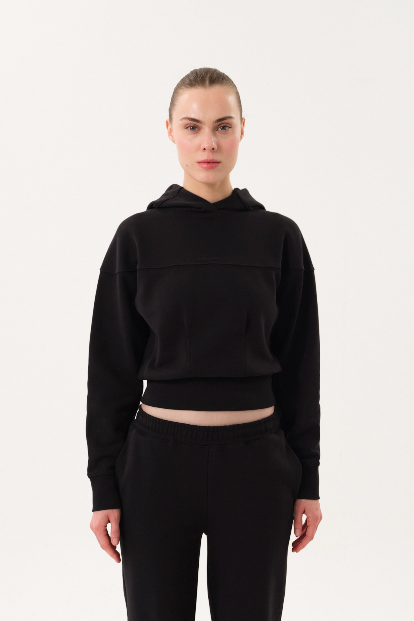 Crop Kadın Hoodie - Siyah