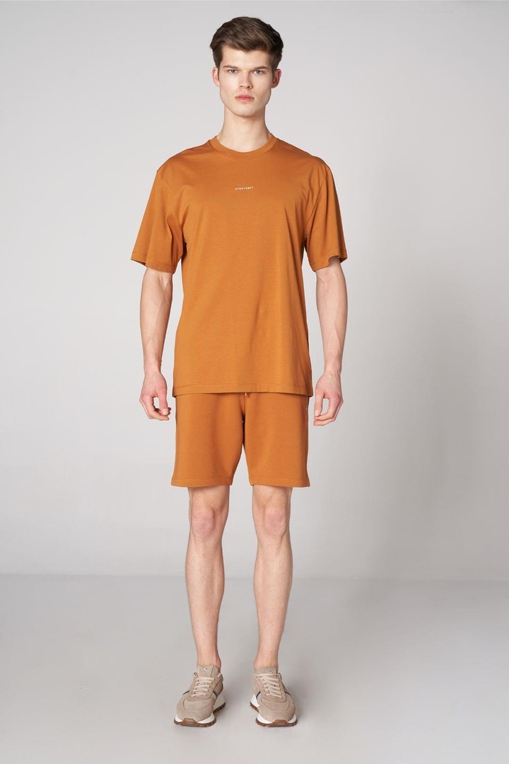 Ön Sportempt Nakış Detaylı Oversized Tişört - Hardal