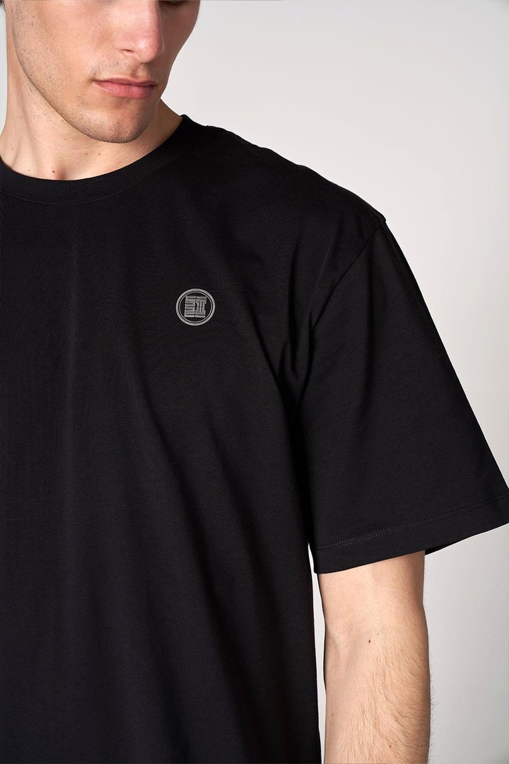 Parlak Baskı Detaylı Oversized Tişört - Siyah