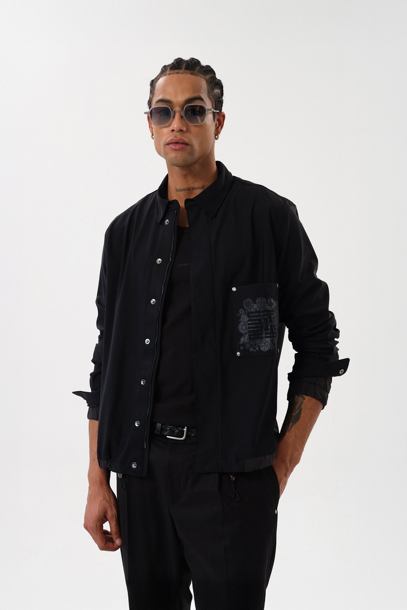 Modern Fit Jacket with Printed Pocket Detail - Black