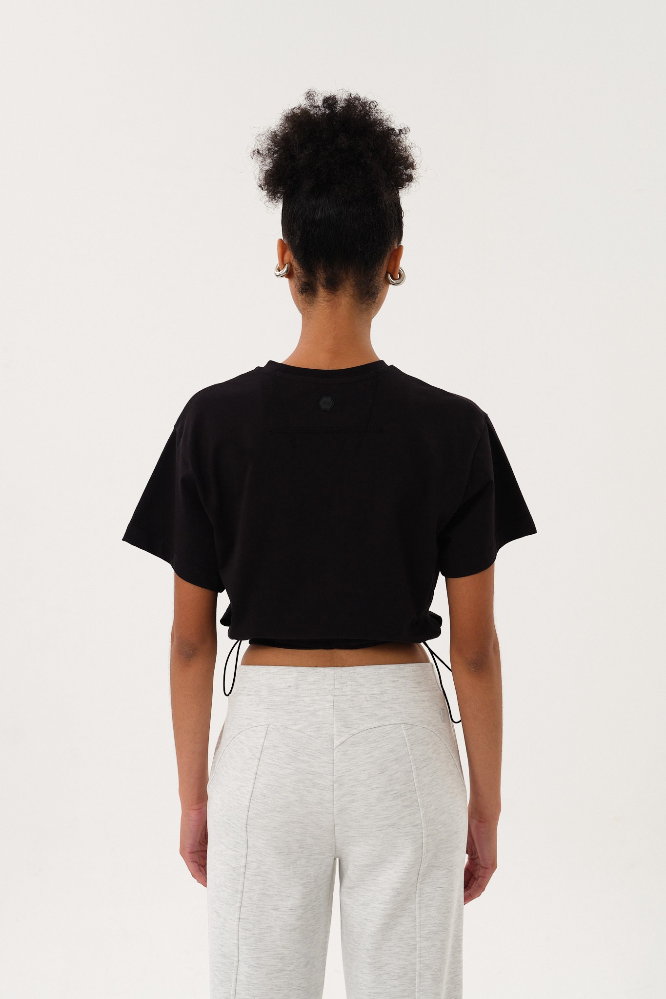 Belden Ayarlanabilir Lastikli Crop Kadın T-Shirt - Black