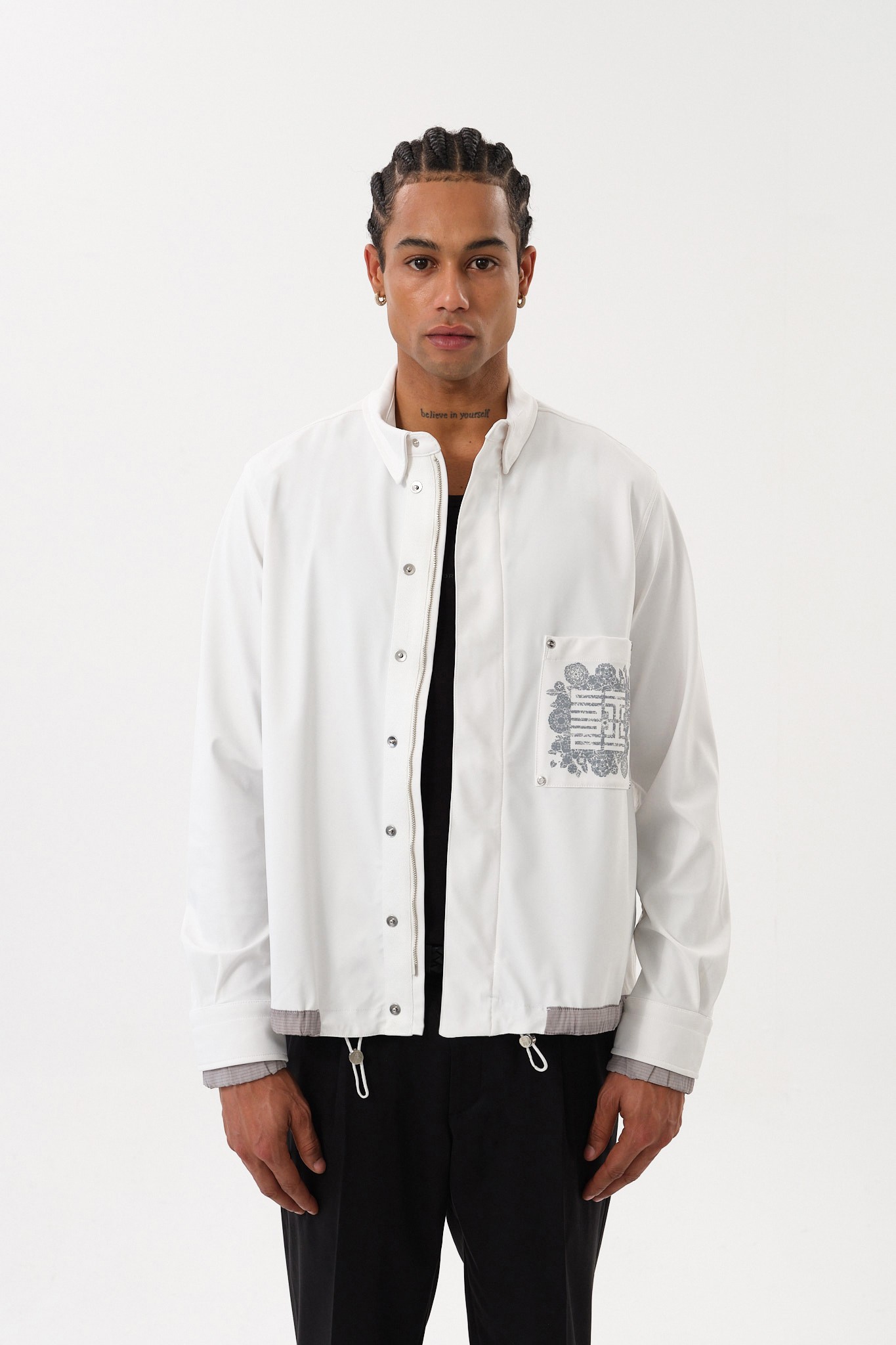 Baskılı Cep Detaylı Modern Fit Ceket - Beyaz