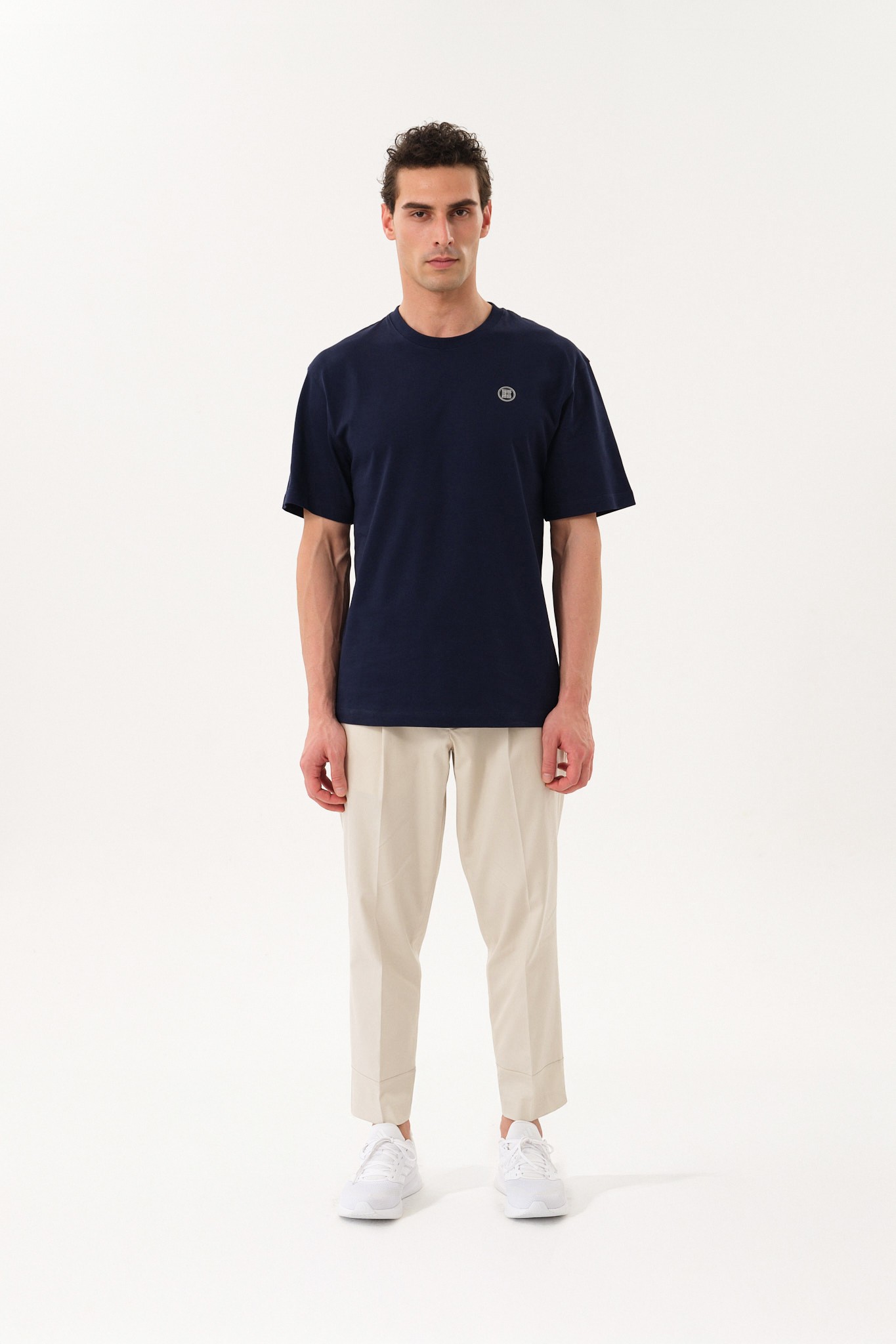 Erkek Oversize Bisiklet Yaka T-Shirt - Navy Blue
