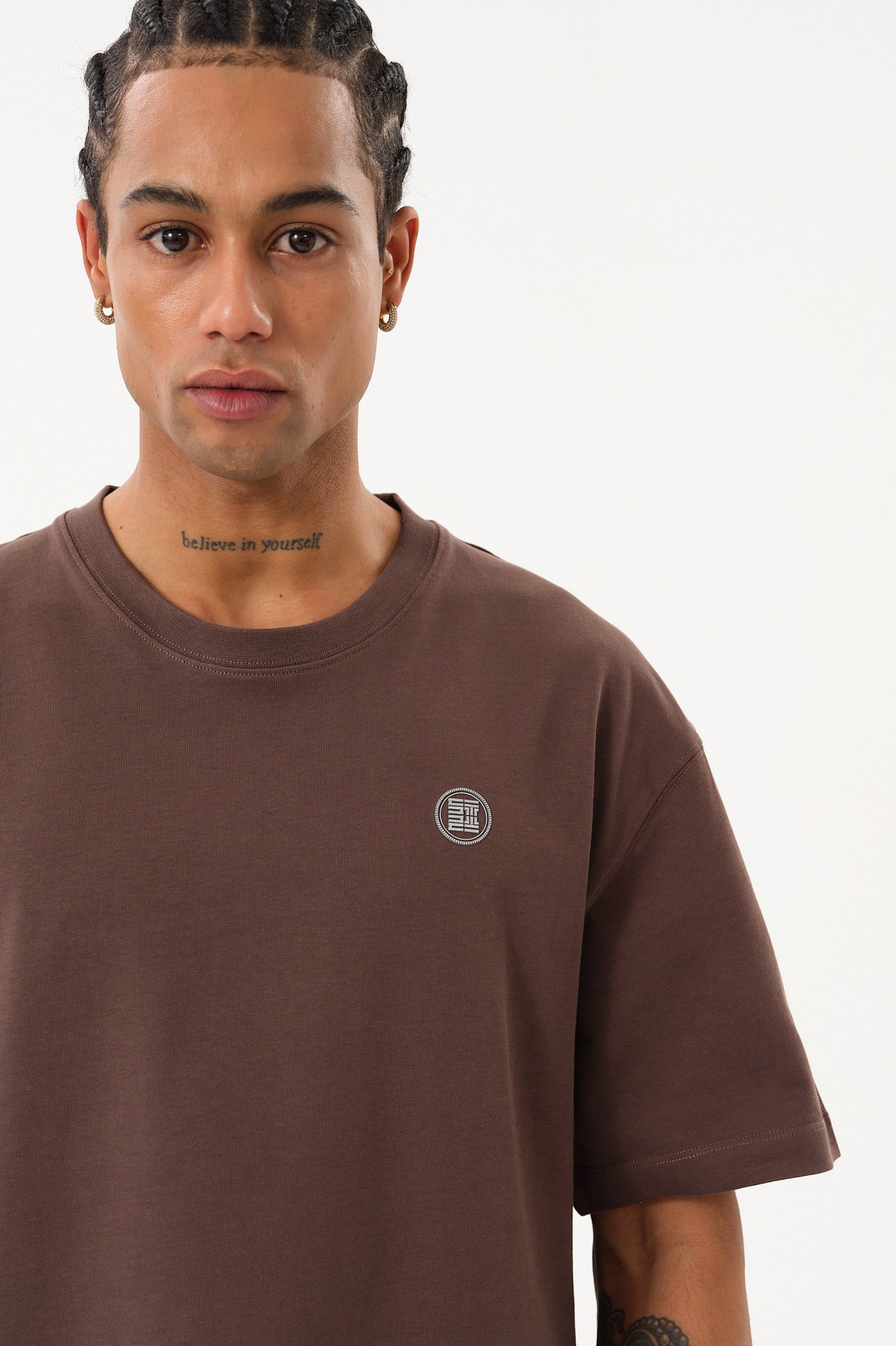 Erkek Oversize Bisiklet Yaka T-Shirt - Brown