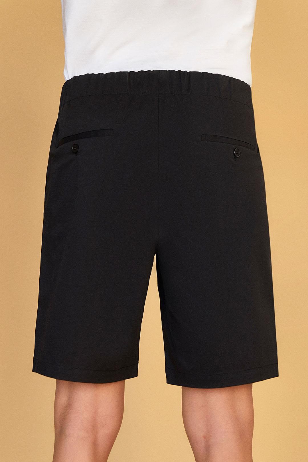 Woven Shorts with Belt Monogram Detail - Black