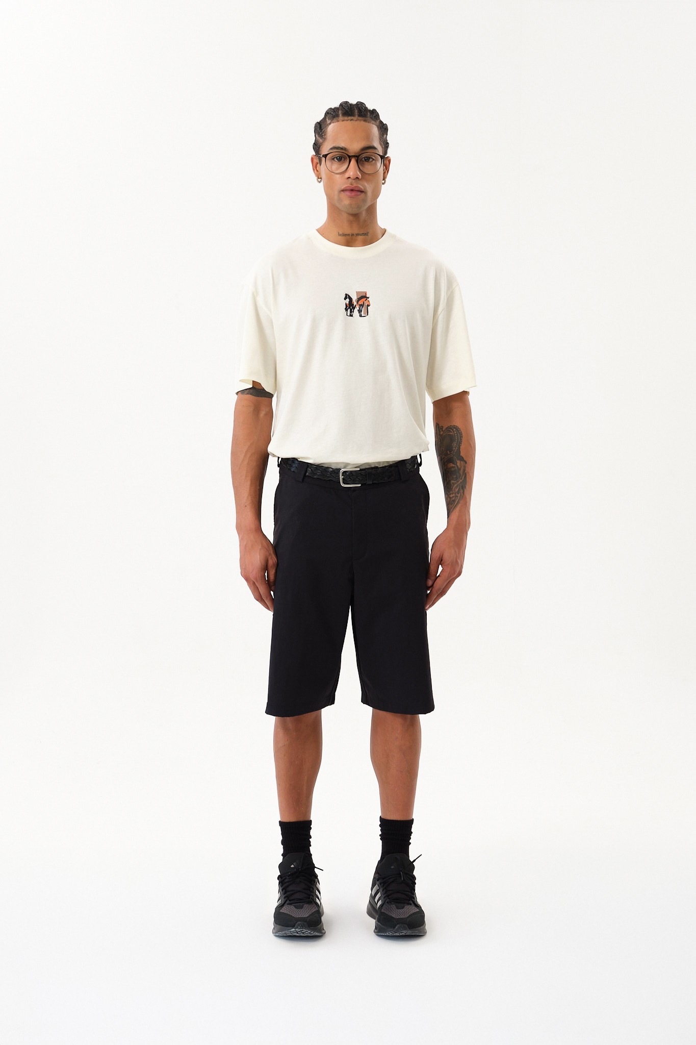 Grafik Baskı Detaylı Erkek Oversize T-Shirt - Ecru