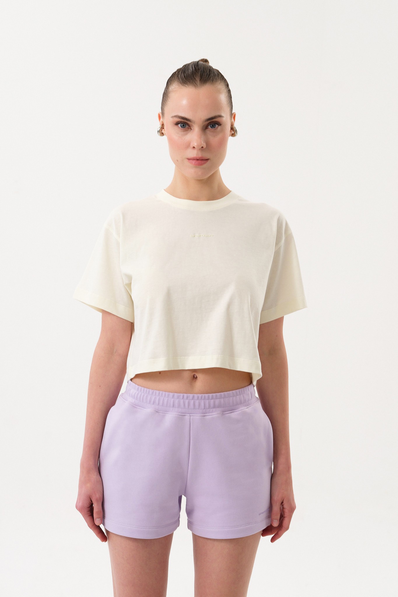 Bisiklet Yaka Kadın Crop T-Shirt